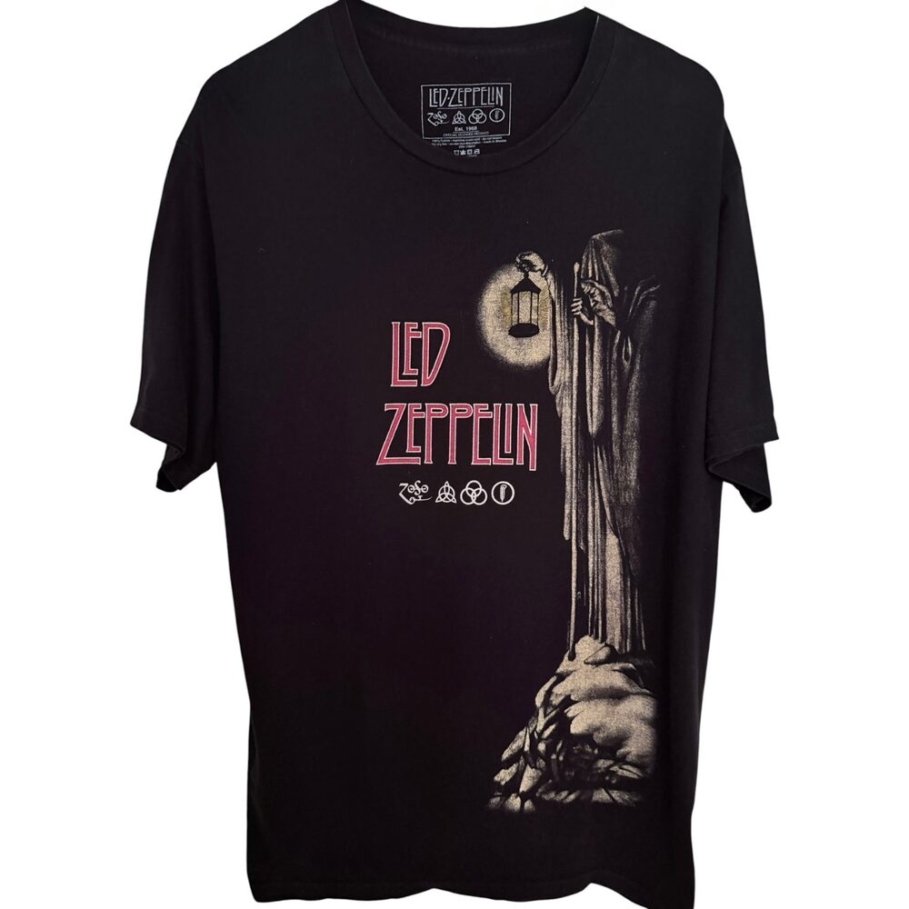 Led Zeppelin Black Led Zeppelin T-Shirt Cotton Men's Extra Large